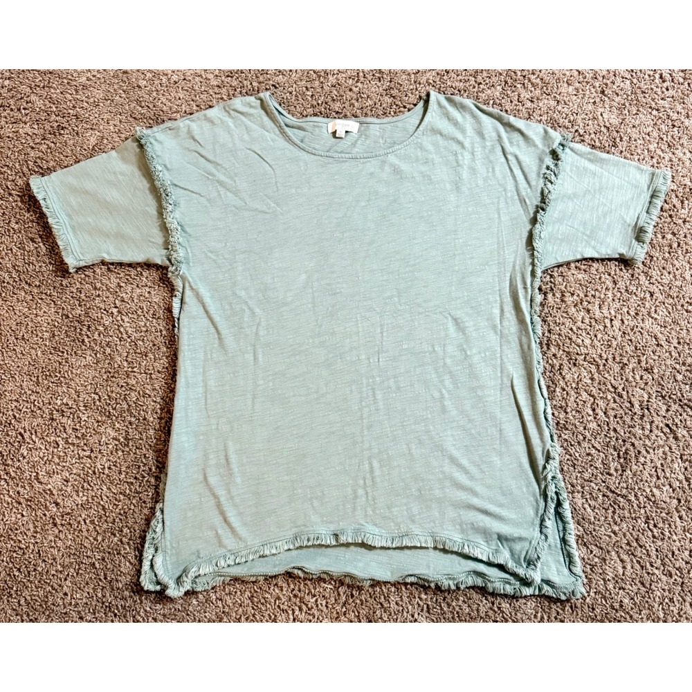 Umgee USA Top XL Excellent Sage Green Fringe Trim Cotton Knit B0012